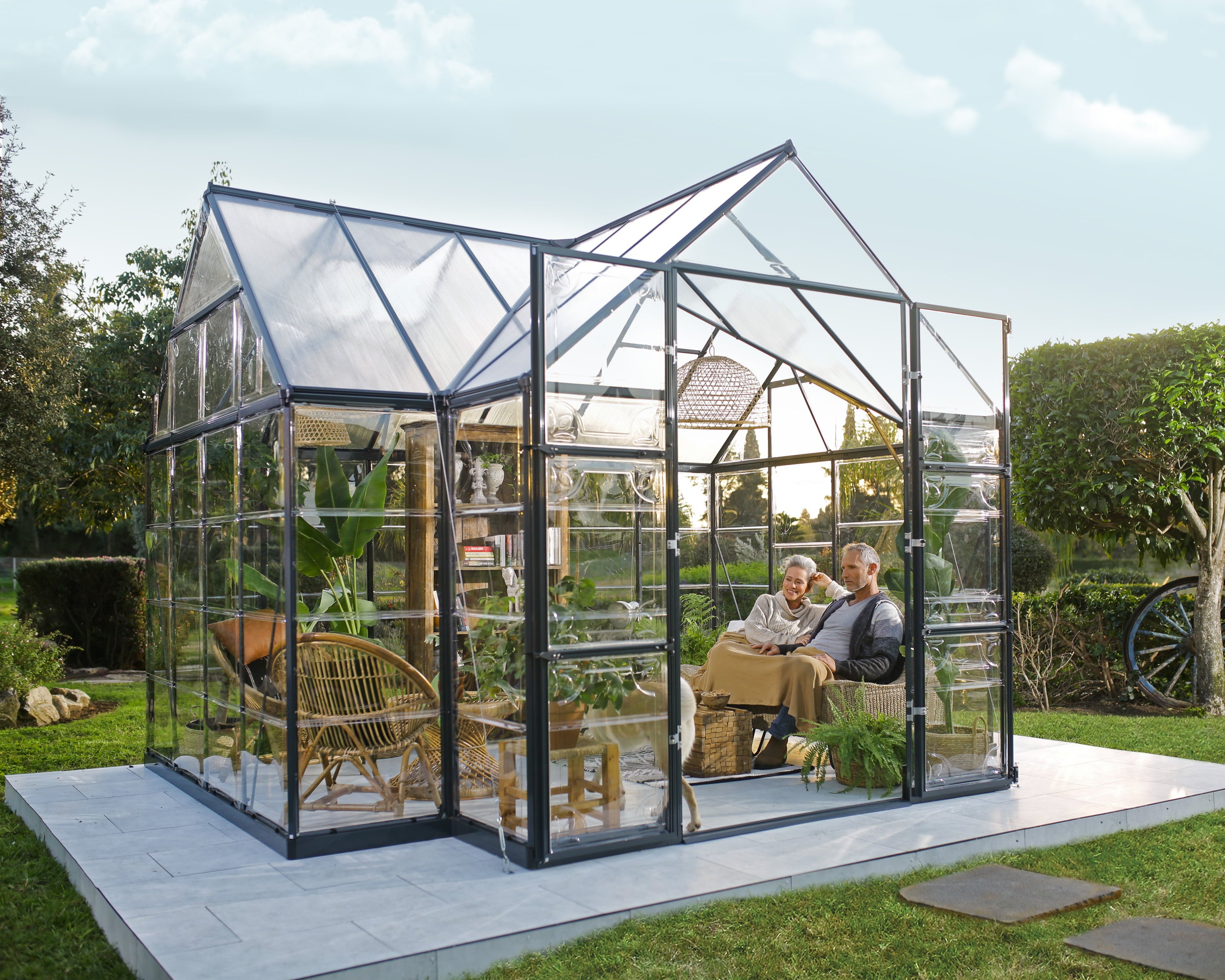 Palram - Canopia Chalet Four Season - 12' x 10' - Walk-In Hobby Greenhouse - Charcoal Gray - with 2 Roof Vents