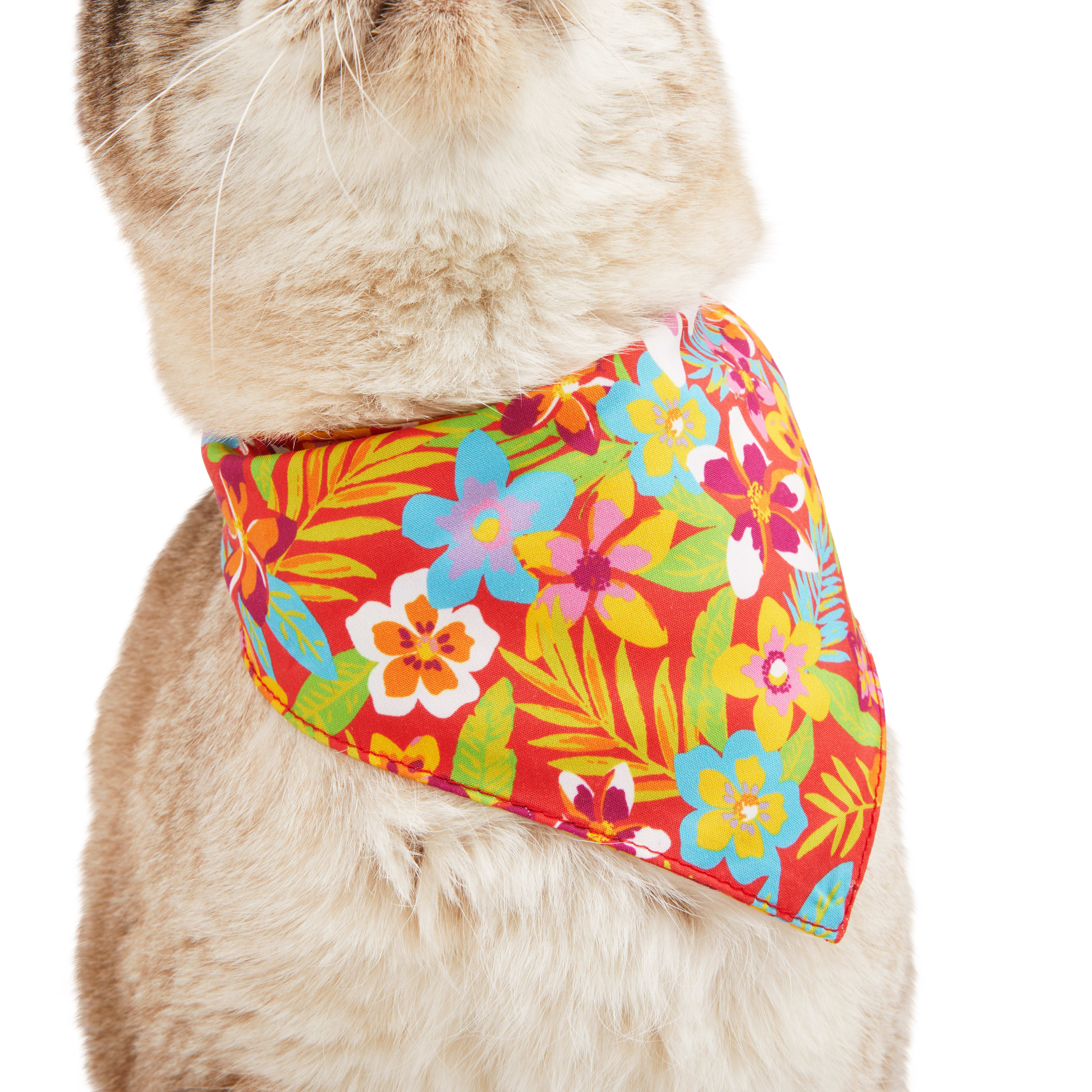 YOULY Cat Tropic Floral Bandana， Small/Medium