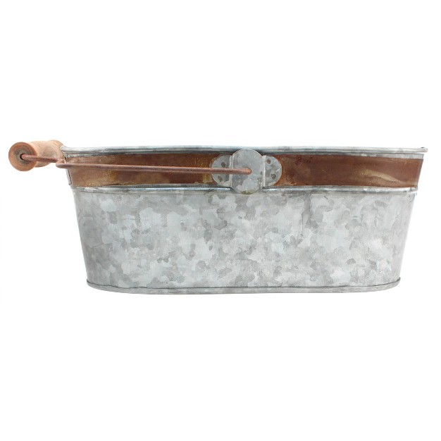 Aged Galvanized Metal Oval Bucket With Handle Gray Stonebriar Collection