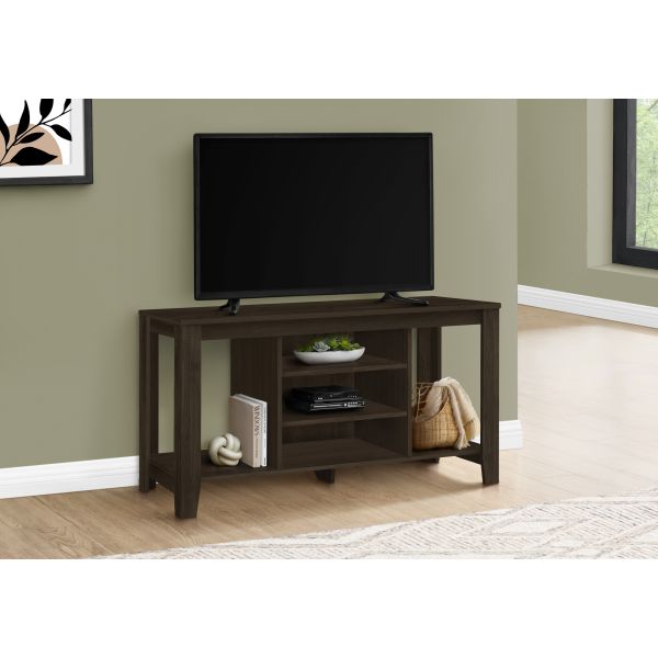 Tv Stand， 48 Inch， Console， Media Entertainment Center， Storage Shelves， Living Room， Bedroom， Brown Laminate， Contemporary， Modern