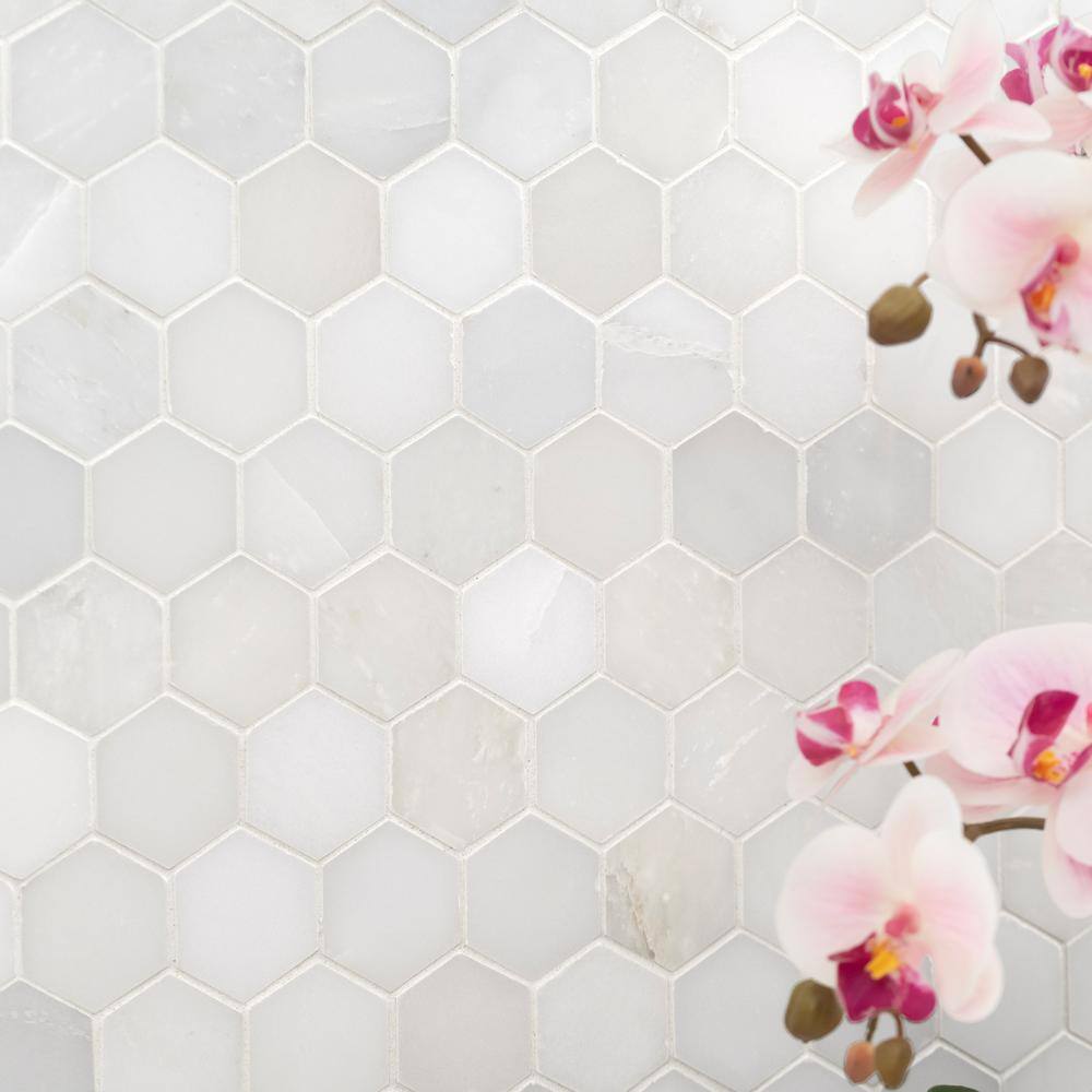 MSI Greecian White 2 in. Hexagon 12 in. x 12 in. Polished Marble Floor and Wall Mosaic Tile (0.98 sq. ft.Each) SMOT-GRE-2HEXP