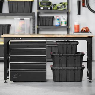 Husky 6 ft. Adjustable Height Solid Wood Top Workbench in Black for Heavy Duty Welded Steel Garage Storage System HTC1000004