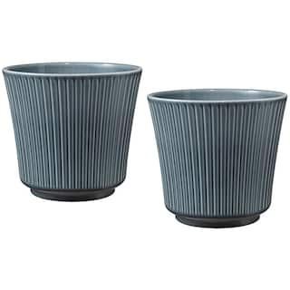 SK 7.9 in. x 7 in. Tall 20 cm Ceramic Delphi Shiny Blue Gray Ceramic Pot (Twin Pack) 033190202511