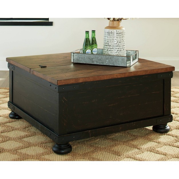 Valebeck Square Lift Top Cocktail Table Black brown Signature Design By Ashley