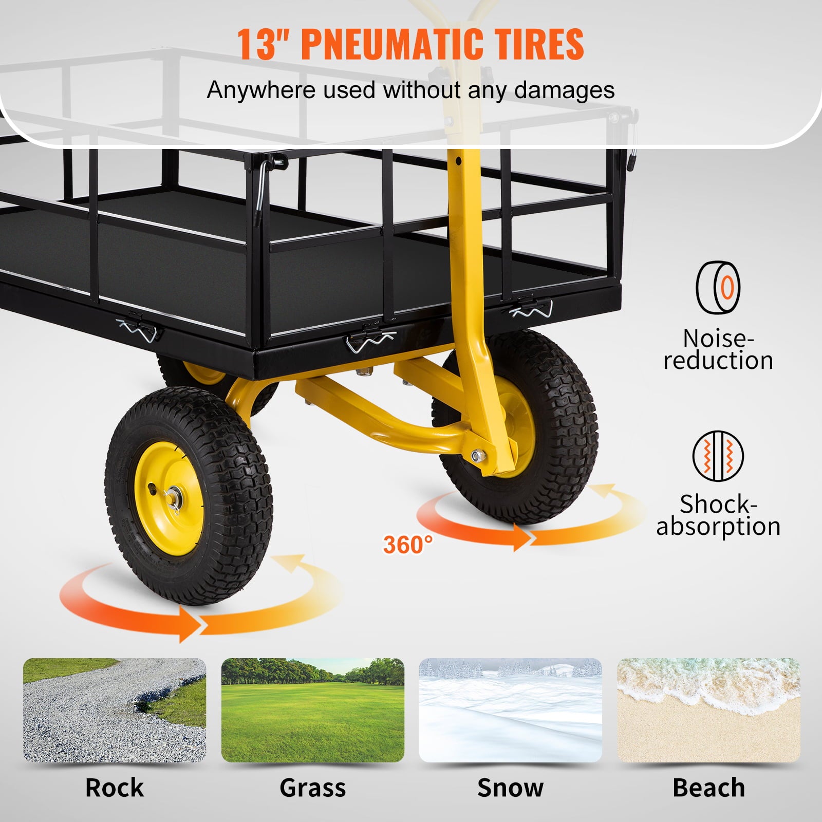 BENTISIM Steel Garden Cart, Heavy Duty 1200 lbs Capacity, with Removable Mesh Sides to Convert into Flatbed, Utility Metal Wagon with 2-in-1 Handle and 13 in Tires, Perfect for Garden, Farm, Yard