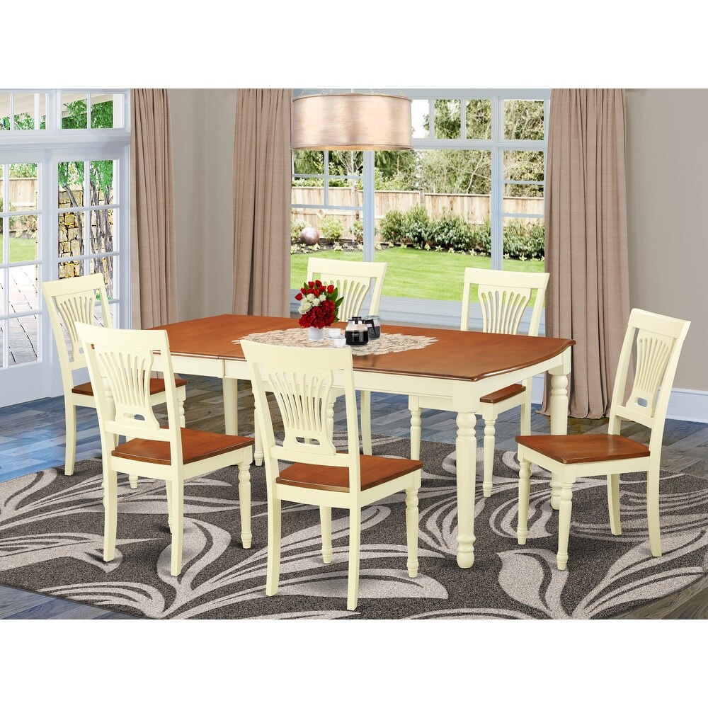 East West Furniture 7 Piece Dining Room Table Set  a Rectangle Table and 6 Dining Chairs  Buttermilk   Cherry (Seat Option)