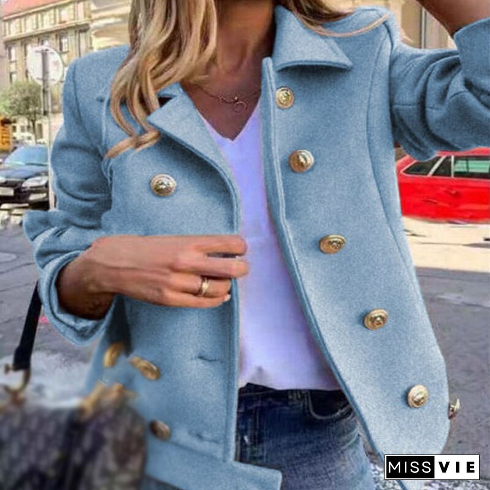 New Autumn Fashion Long Sleeve Turn-down Jacket Ladies Casual Single Breasted Slim Coat Ladies Retro Solid Color Office Jackets