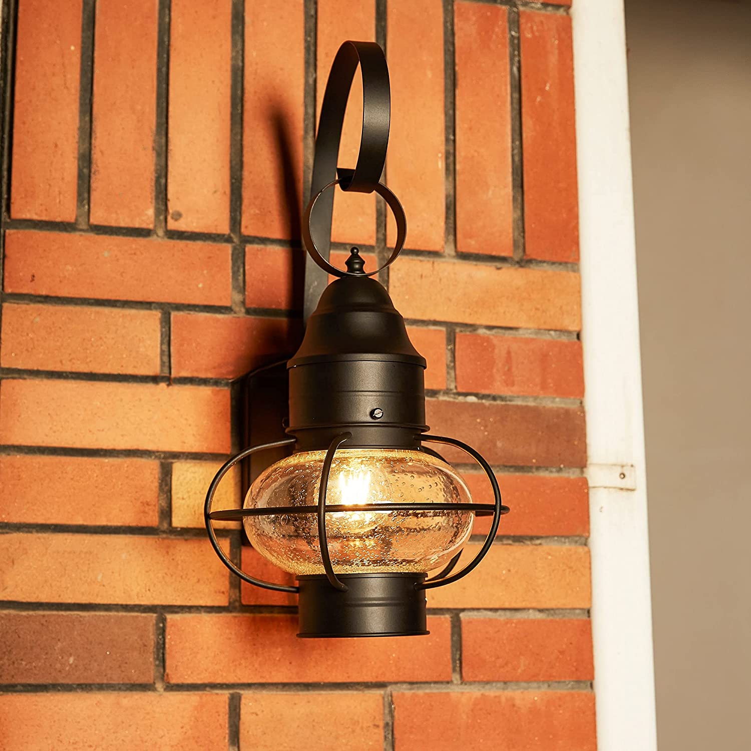 UIXE Black Wall Sconce Light, Outside Lamp Lantern, Exterior Porch Light Fixtures w/Seed Glass for Outdoor Doorway Patio