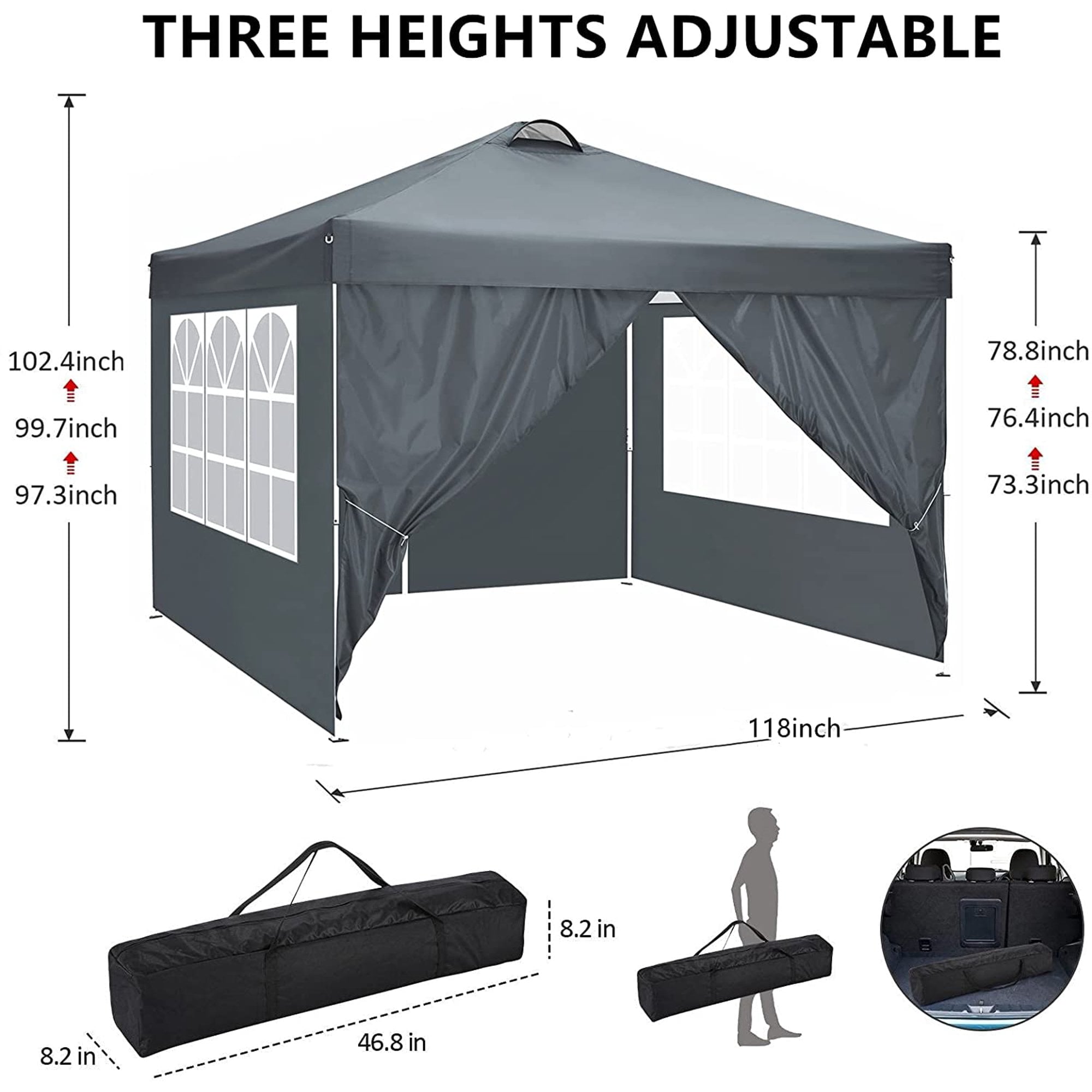 10' x 10' Straight Leg Pop-up Canopy Tent Easy One Person Setup Instant Outdoor Canopy Folding Shelter with 4 Removable Sidewalls, Air Vent on The Top, 4 Sandbags, Carrying Bag, Gray