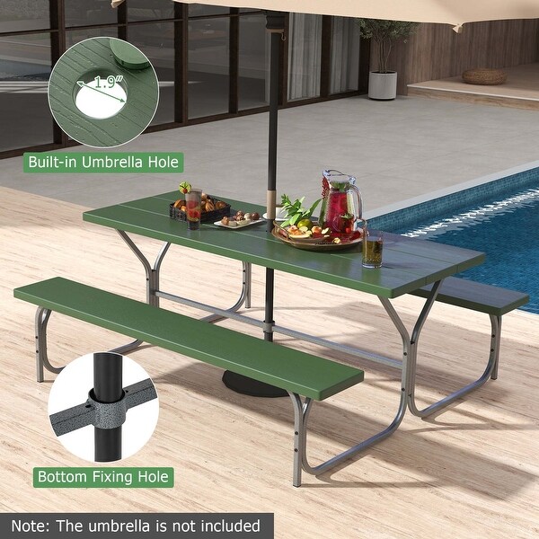 Costway 6 FT Picnic Table Bench Set Outdoor Dining Table and 2 Benches