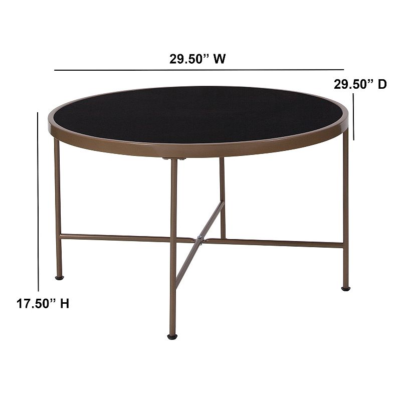 Merrick Lane Harriet Tempered Glass Coffee Table with Round Metal Frame