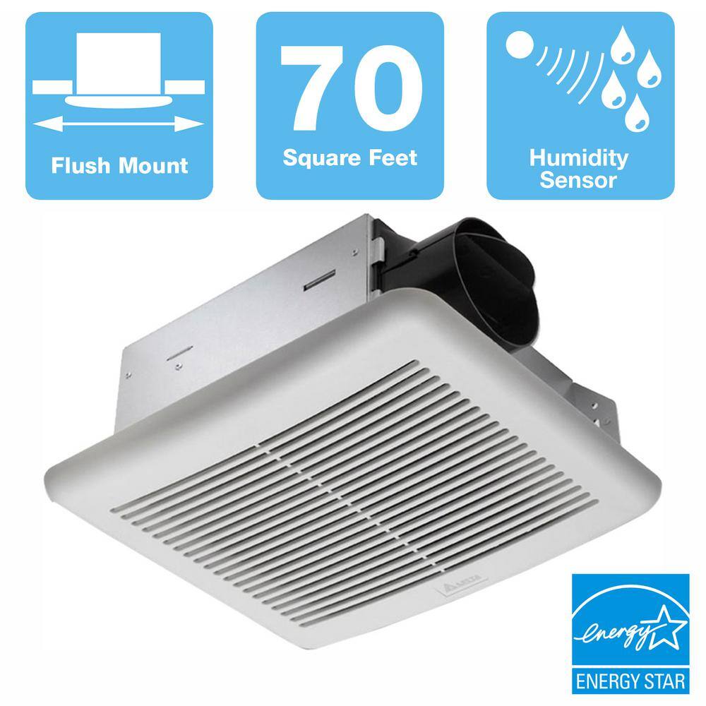 Delta Breez Slim Series 70 CFM Wall or Ceiling Bathroom Exhaust Fan with Humidity Sensor ENERGY STAR SLM70H