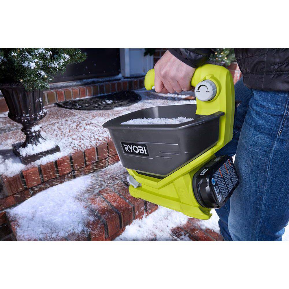 RYOBI ONE+ HP 18-Volt Brushless 14 in. Cordless Battery Cultivator Seed Spreader Two 4.0 Ah Batteries and Charger P2740-SS