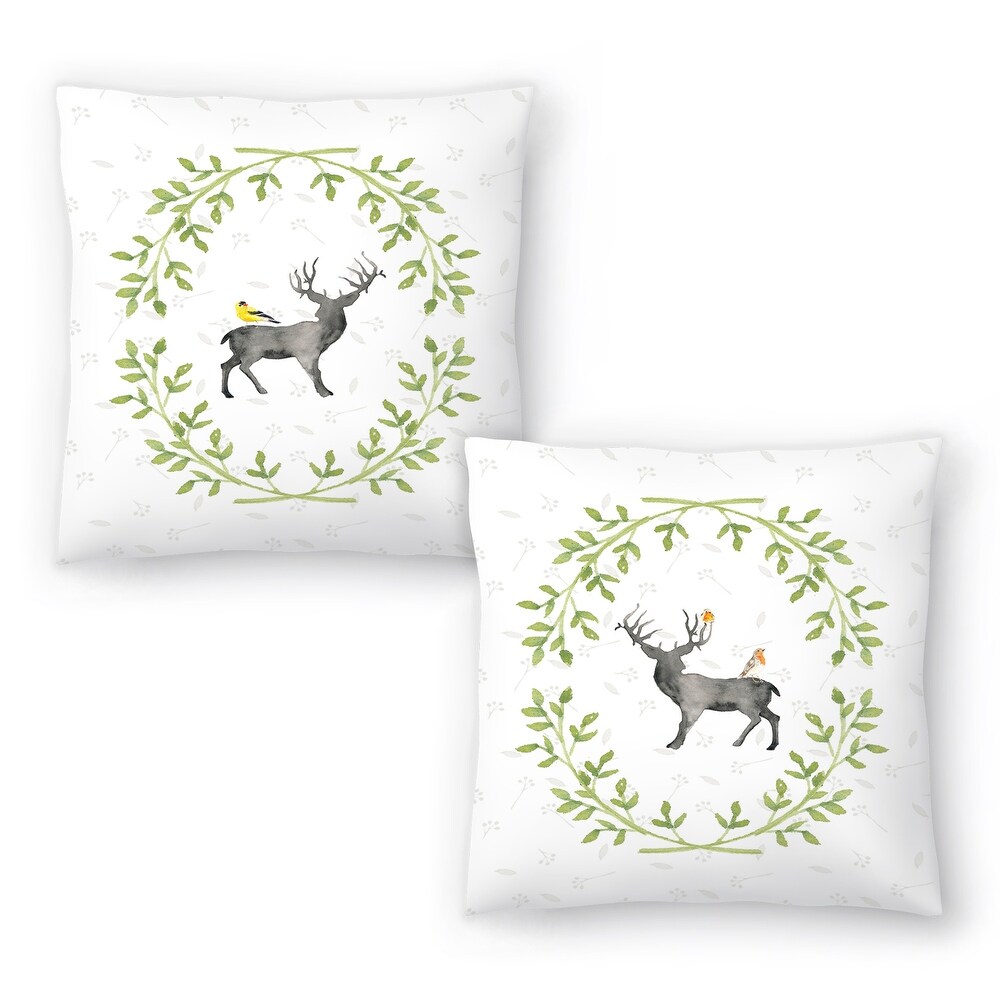 Watercolor Deer   Bird 2 and Watercolor Deer   Bird   Set of 2 Decorative Pillows