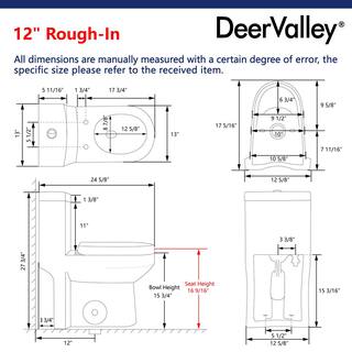 DEERVALLEY DeerValley Liberty 12 in. Rough in Size 1-Piece 0.81.28 GPF Dual Flush Elongated Toilet in White Seat Included DV-1F52812