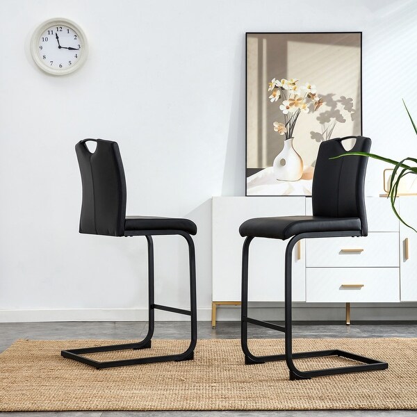 Counter Height Black PU Barstool Dining Chair， Set of 2