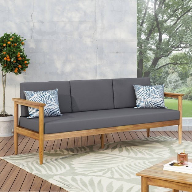 Magnolia Patio Acacia Wood 3 Seater Sofa Teak dark Gray Christopher Knight Home