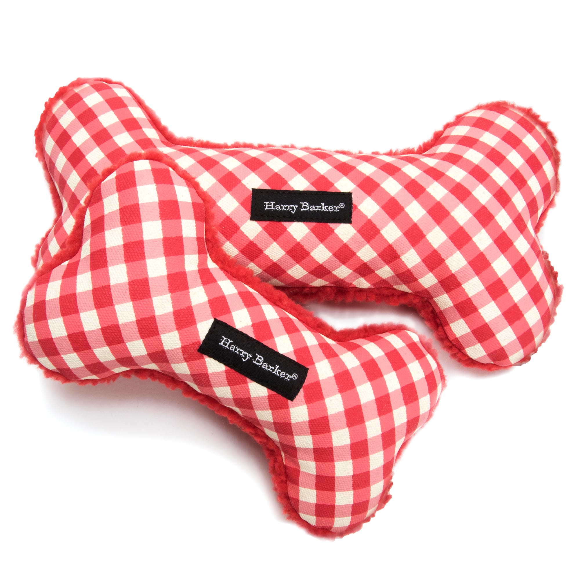 Harry Barker Red Gingham Bone Canvas Dog Toy， Small