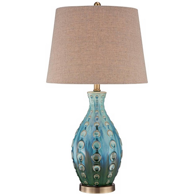 High Teal Handmade Tan Linen Tapered Drum Shade For Living Room Family Bedroom color May Vary