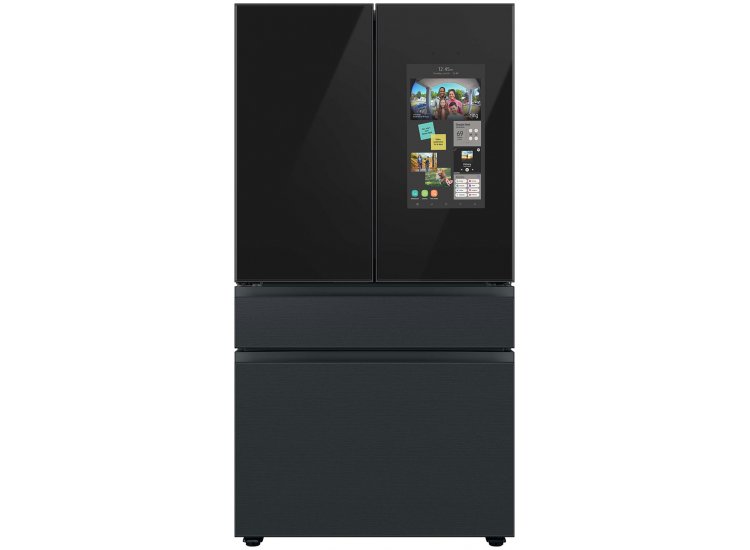  23 Cu. Ft. BESPOKE Counter Depth 4-Door French Door Refrigerator - Charcoal Glass Top Left And Family Hub Panels With Matte Black Steel Middle And Bottom Panels