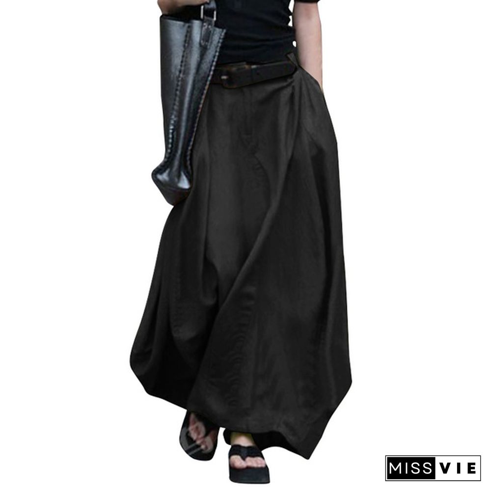 Women High Waist Casual Long Skirts Cotton Maxi Skirts