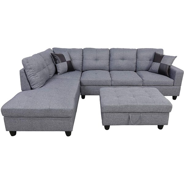 3-Pieces Sectional Sofa Set，Left Facing，Grey Linen(128A)