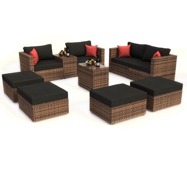 10 Pieces Outdoor Patio Garden Brown Wicker Sectional Sofa Conversation Set - Overstock - 37543688