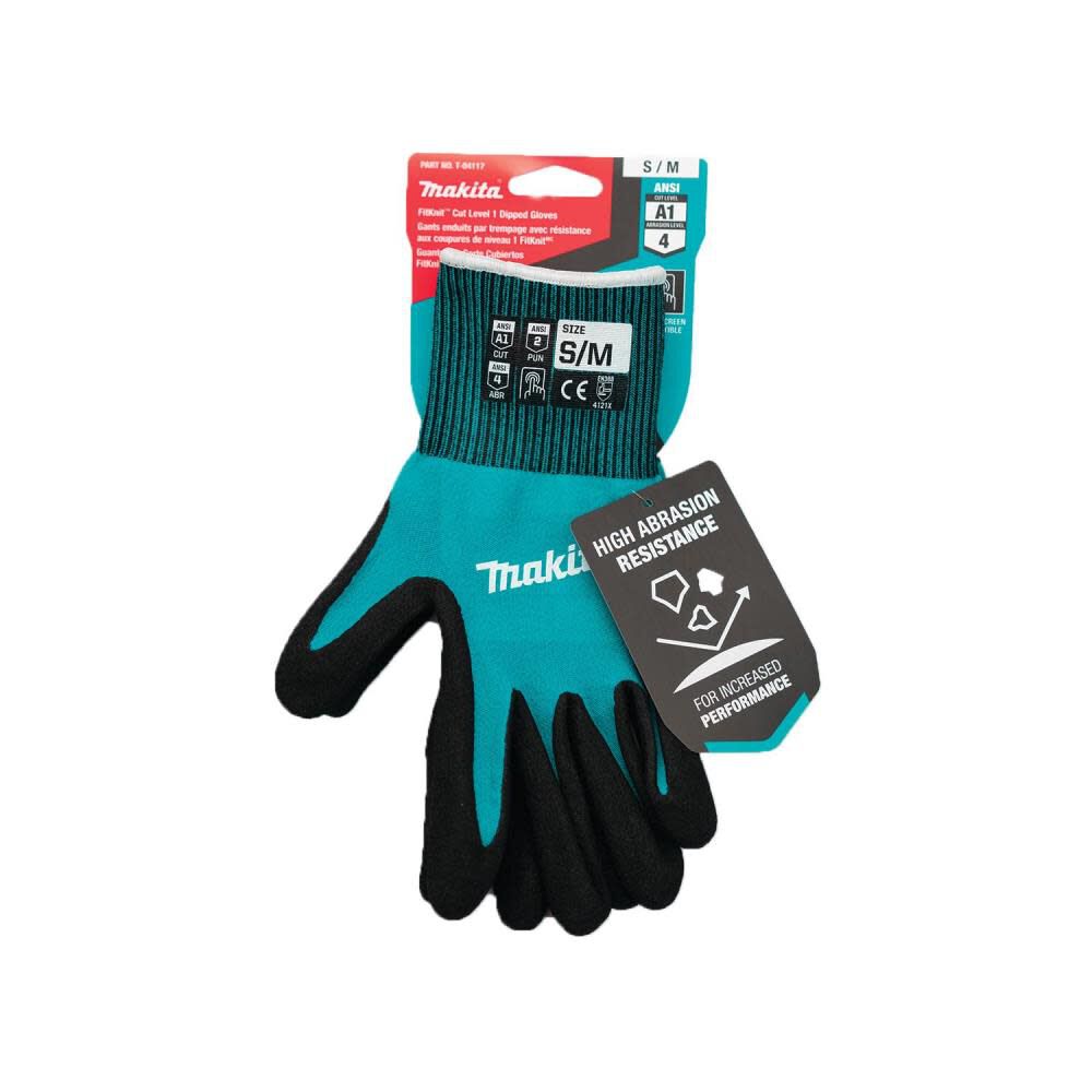 Makita FitKnit Gloves Cut Level 1 Nitrile Coated Dipped Small/Medium T-04117 from Makita