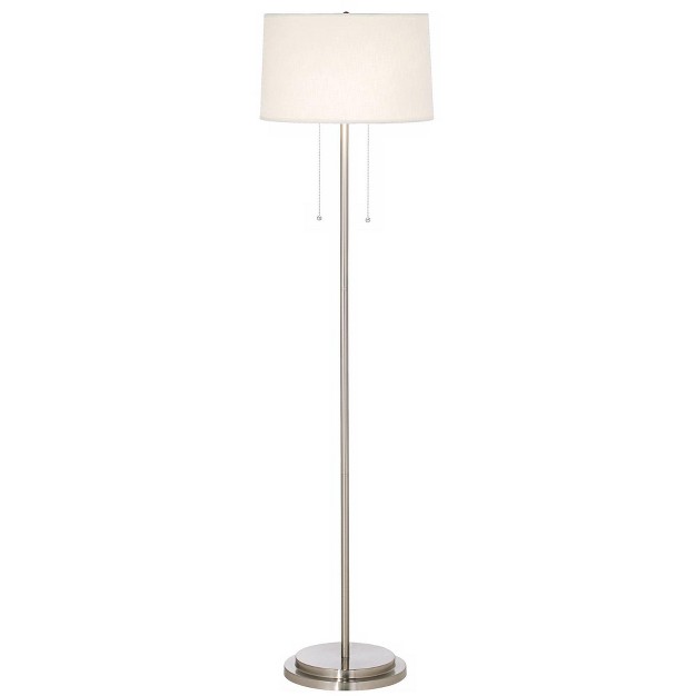 Tall Brushed Nickel Silver Off White Tapered Drum Shade For Living Room Bedroom Office House Home