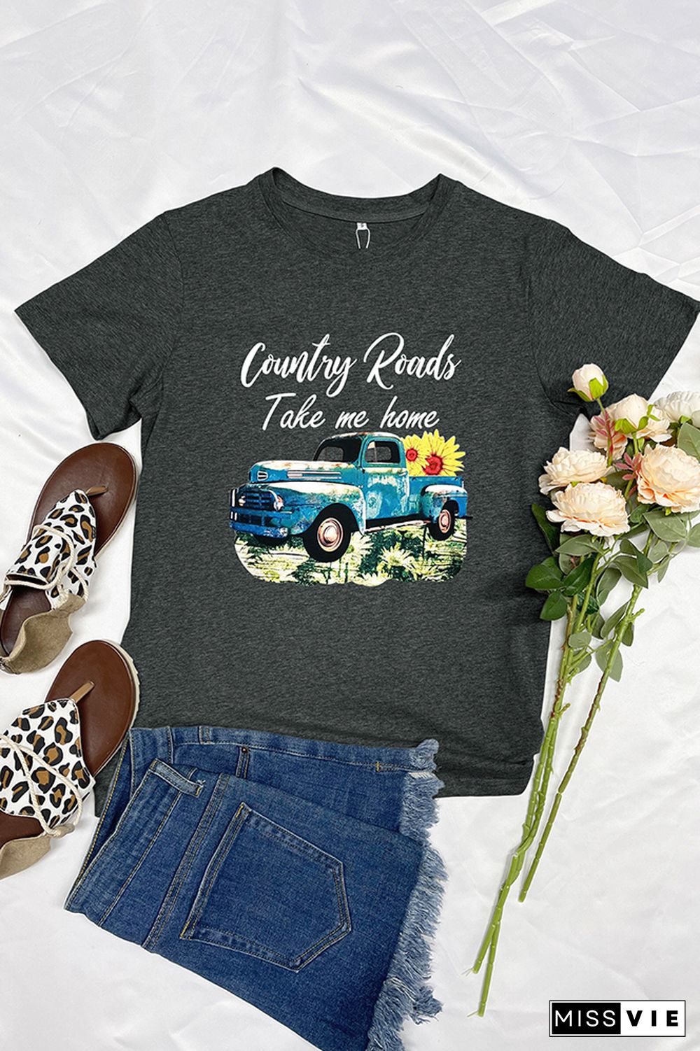 Country Road Take Me Home Print Short Sleeve Graphic Tee Wholesale