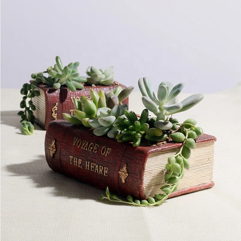 Oem Retro Book Dictionary Shape Bonsai Containers Planters Small Flower Pots for Succulent Plants Study Room Desktop Decoration