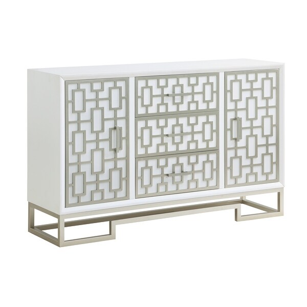 Somette Dreamy White and Champagne Lights Three Drawer Two Door Cabinet