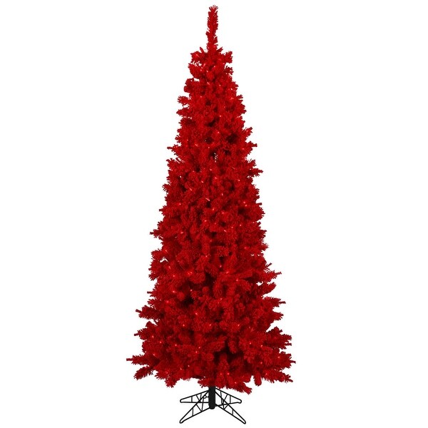 Vickerman 9' Flocked Red Slim Fir Artificial Christmas Tree，Red Duralit LED Lights