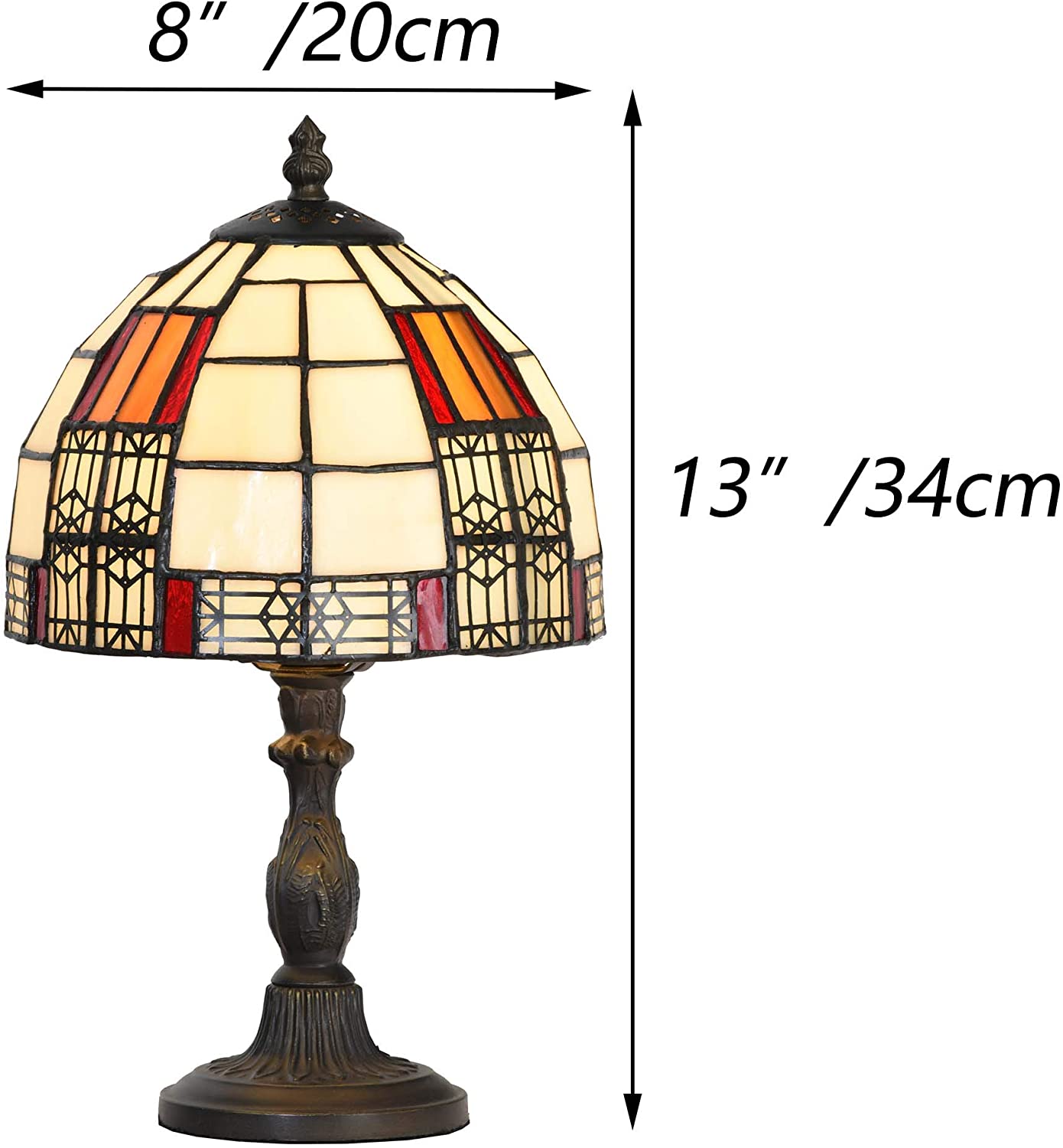 SHADY L10728 Color Block  Style Stained Glass Table Lamp with 8-inch Wide Lampshade for Bedside Bedroom Living Room  13&#34;H