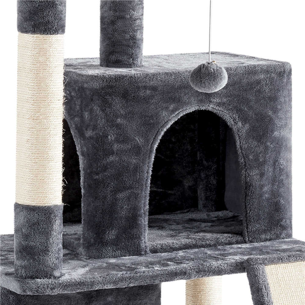 Yaheetech 42'' Multilevel Cat Tree Cat Tower with Double Condos Cat Houses Top Platform，Dark Gray