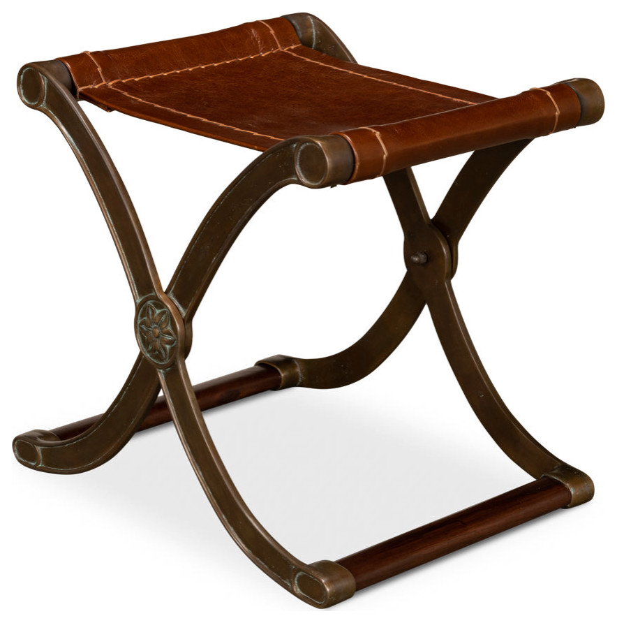 Campaign Leather Folding Stool   Traditional   Footstools And Ottomans   by Sideboards and Things  Houzz