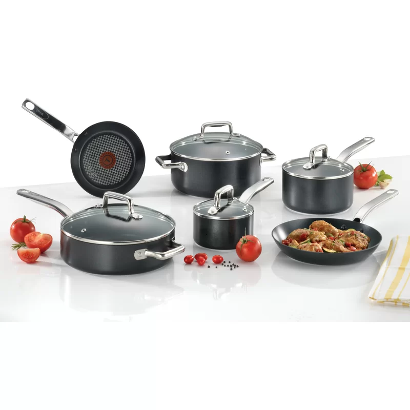 T-Fal C517SA64 Wearever 10 Piece Professional Cookware Set， Multi， Black