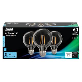 Feit Electric 60-Watt Equivalent G25 Dimmable Filament ENERGY STAR Clear Glass LED Light Bulb Daylight (3-Pack) G2560950CAFIL3RP