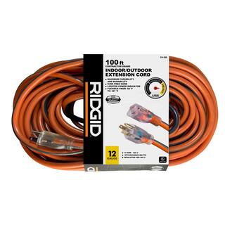 RIDGID 100 ft. 123 Heavy Duty IndoorOutdoor Extension Cord with Lighted End OrangeGrey 74100RGD