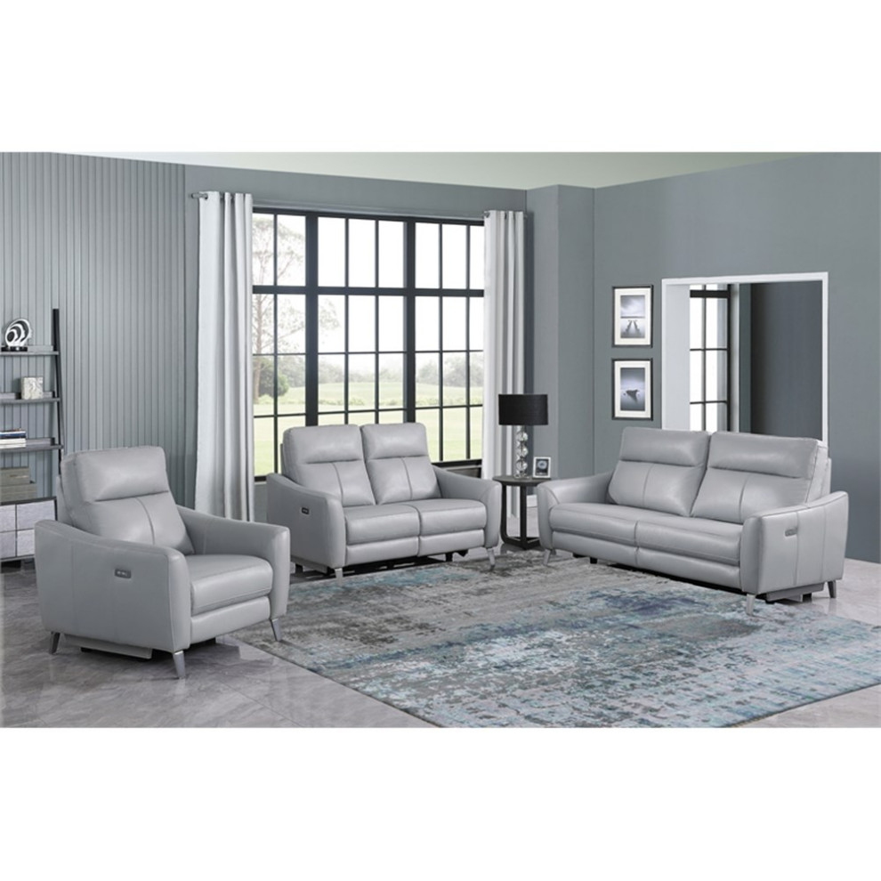 Coaster Derek 3 Piece Modern Faux Leather Upholstered Power Sofa Set in Gray   Contemporary   Living Room Furniture Sets   by Homesquare  Houzz