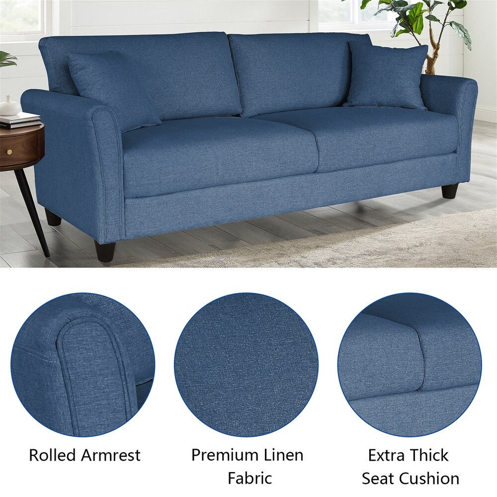 Blue Linen Three seat Sofa