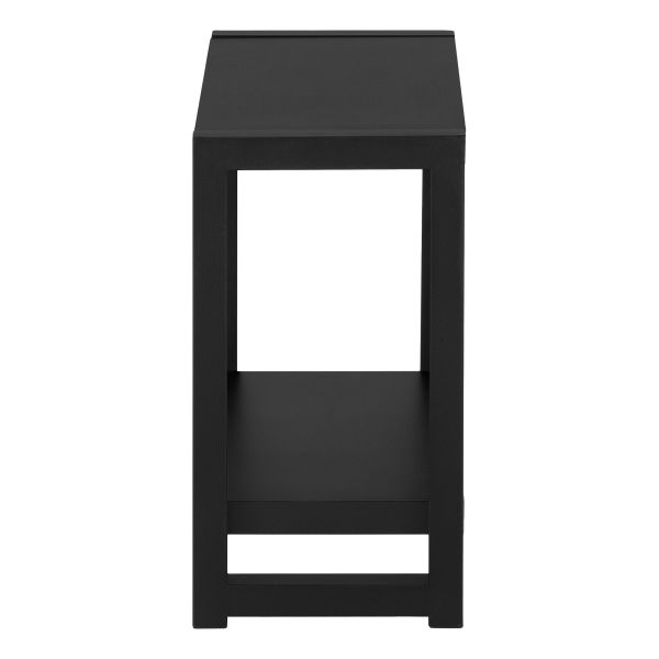 Accent Table， Side， End， Narrow， Small， 2 Tier， Living Room， Bedroom， Black Laminate， Black Metal， Contemporary， Modern