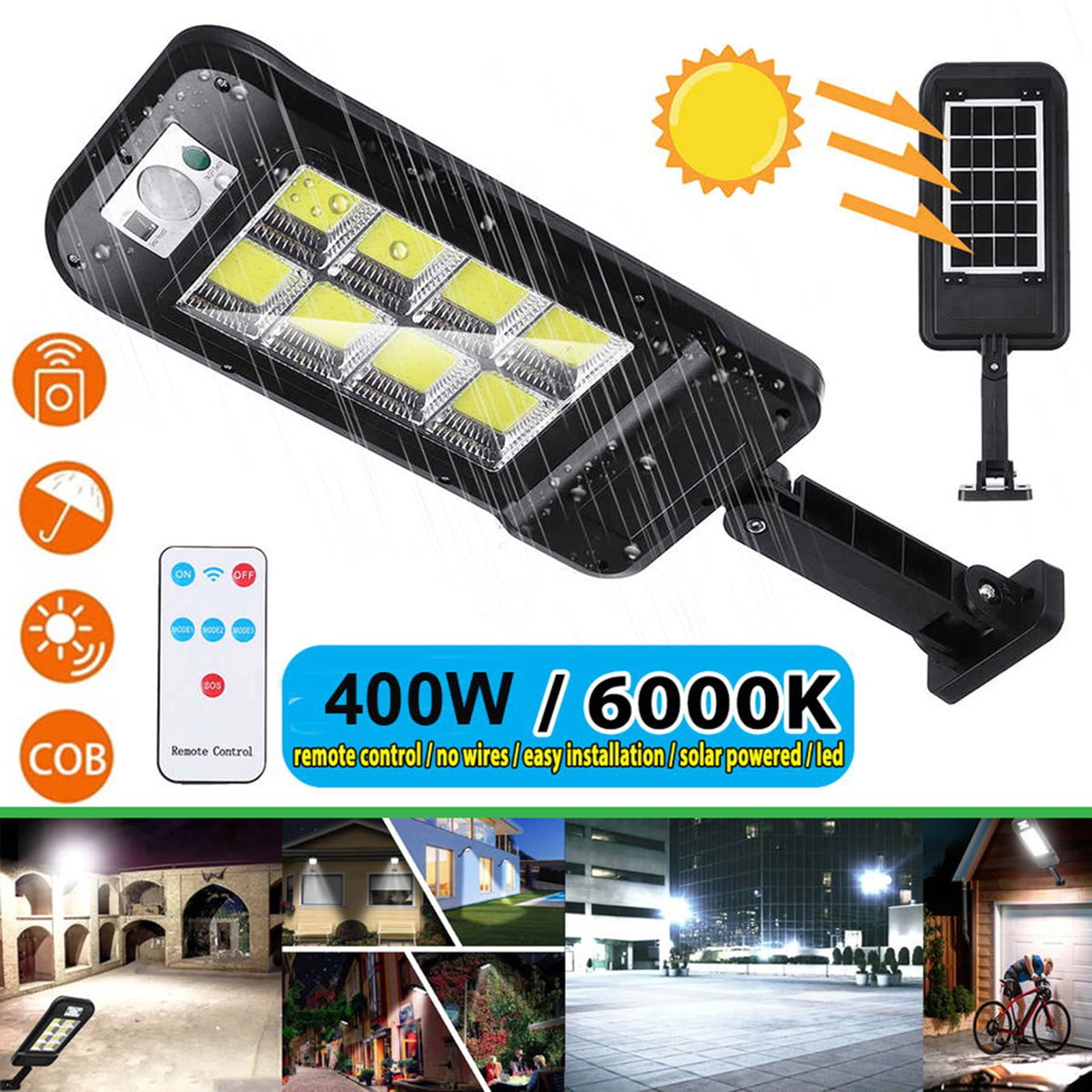 Baofu 400W Solar Street Lights Outdoor， Waterproof LEDs with Remote Control， Led Flood Light for Yard， Garden， Swimming Pool， Pathway