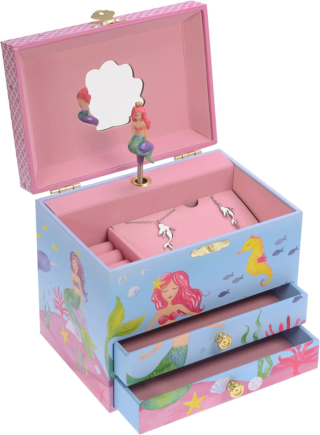 Jewelkeeper Mermaid Musical Jewelry Box & Little Girls Jewelry Set - 3 Mermaid Gifts for Girls