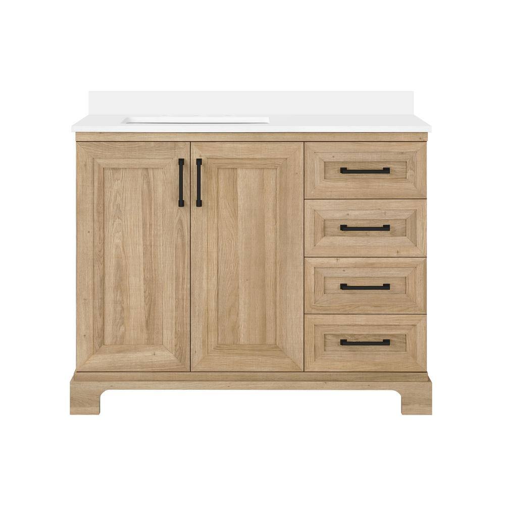 Glacier Bay Sinita 42 in. W x 19 in. D 34.50 in. H Bath Vanity in Natural Oak with White Cultured Marble Top Sinita 42NO