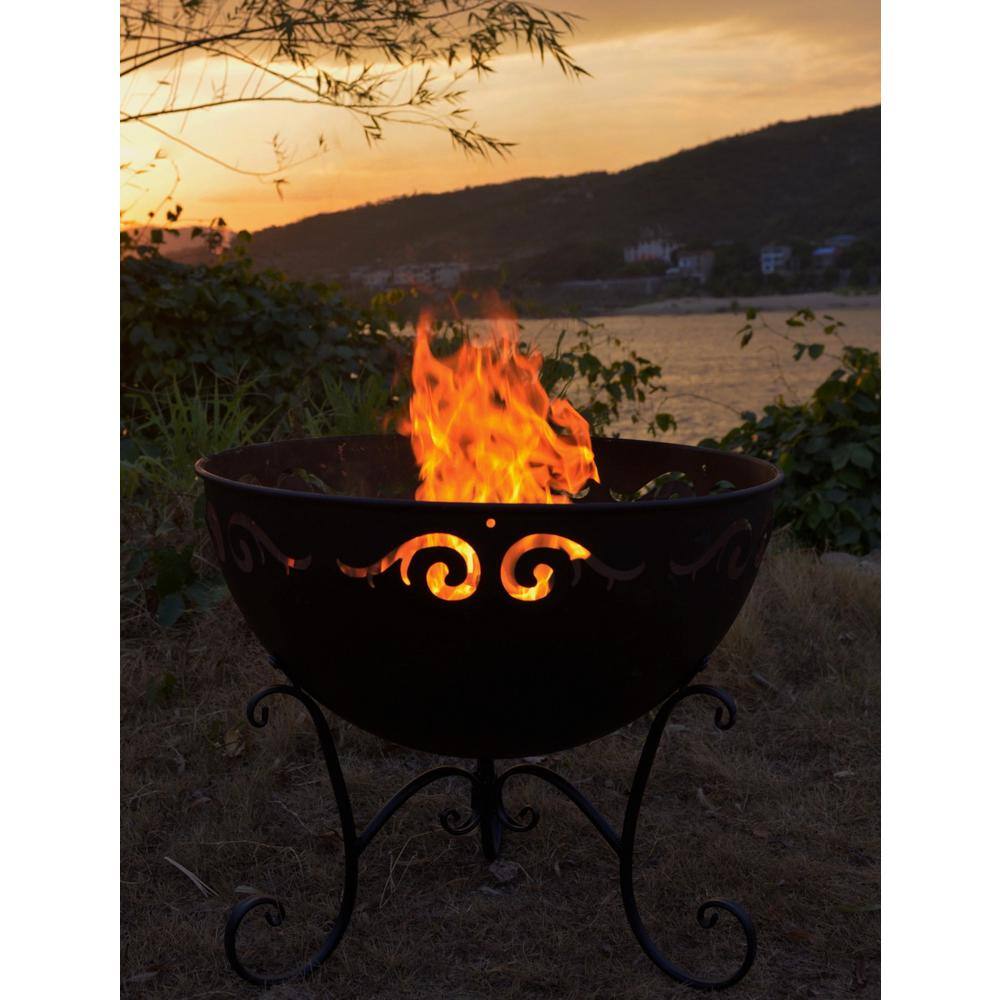 Cesicia 23 in. Outdoor Wood Black Burning Fire Bowl with Fire Poker and Waterproof Cover PF03BOWLwy