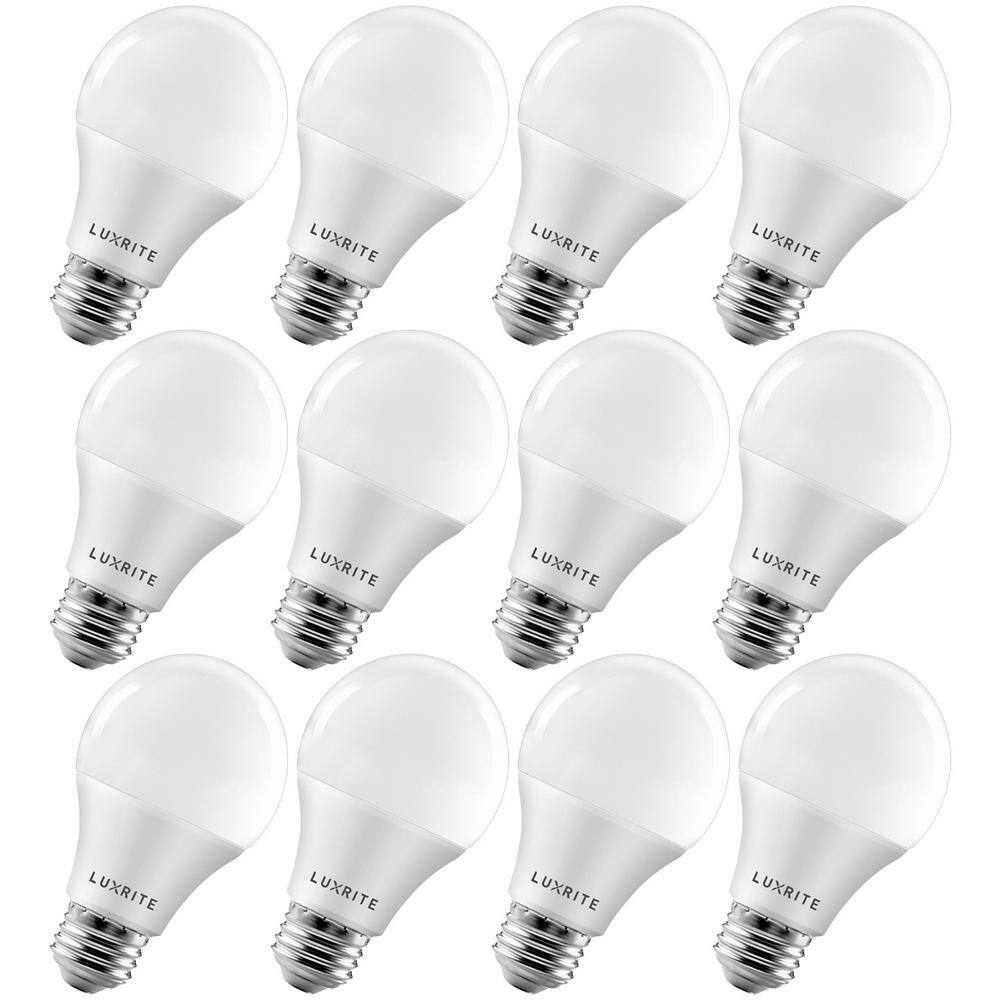 LUXRITE 60-Watt Equivalent A19 Dimmable LED Light Bulb Enclosed Fixture Rated 4000K Cool White (12-Pack) LR21427-12PK