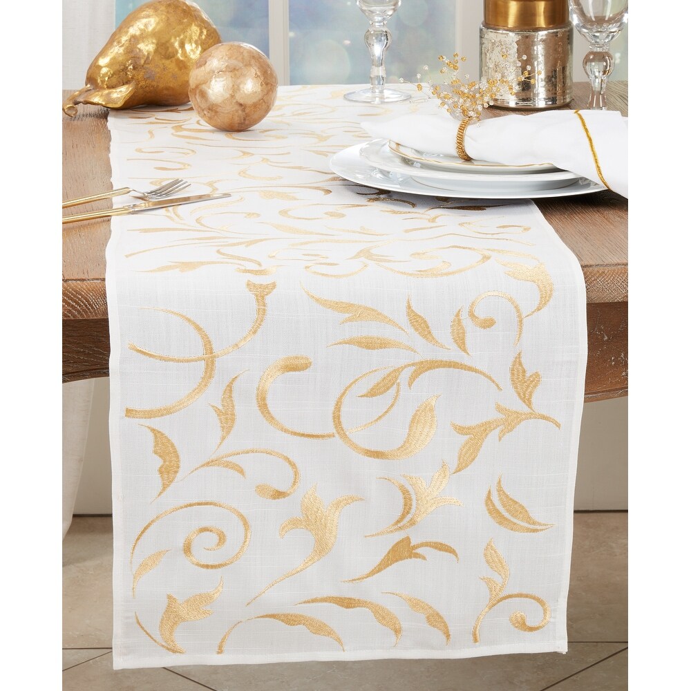 Intricate Embroidered Leaves Table Runner