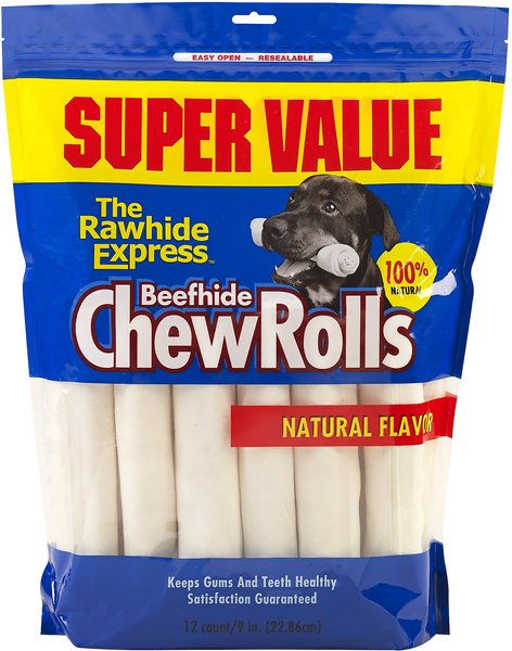 The Rawhide Express Beefhide Chew Rolls Natural Flavor Dog Treats， 9-10-in， 12 count