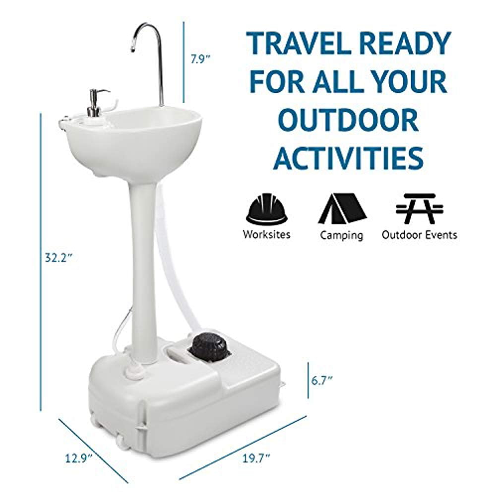 Hike Crew Portable Camping Sink, 19.7 in L x 12.9 in W, 5 gal. Tank & Basin - White